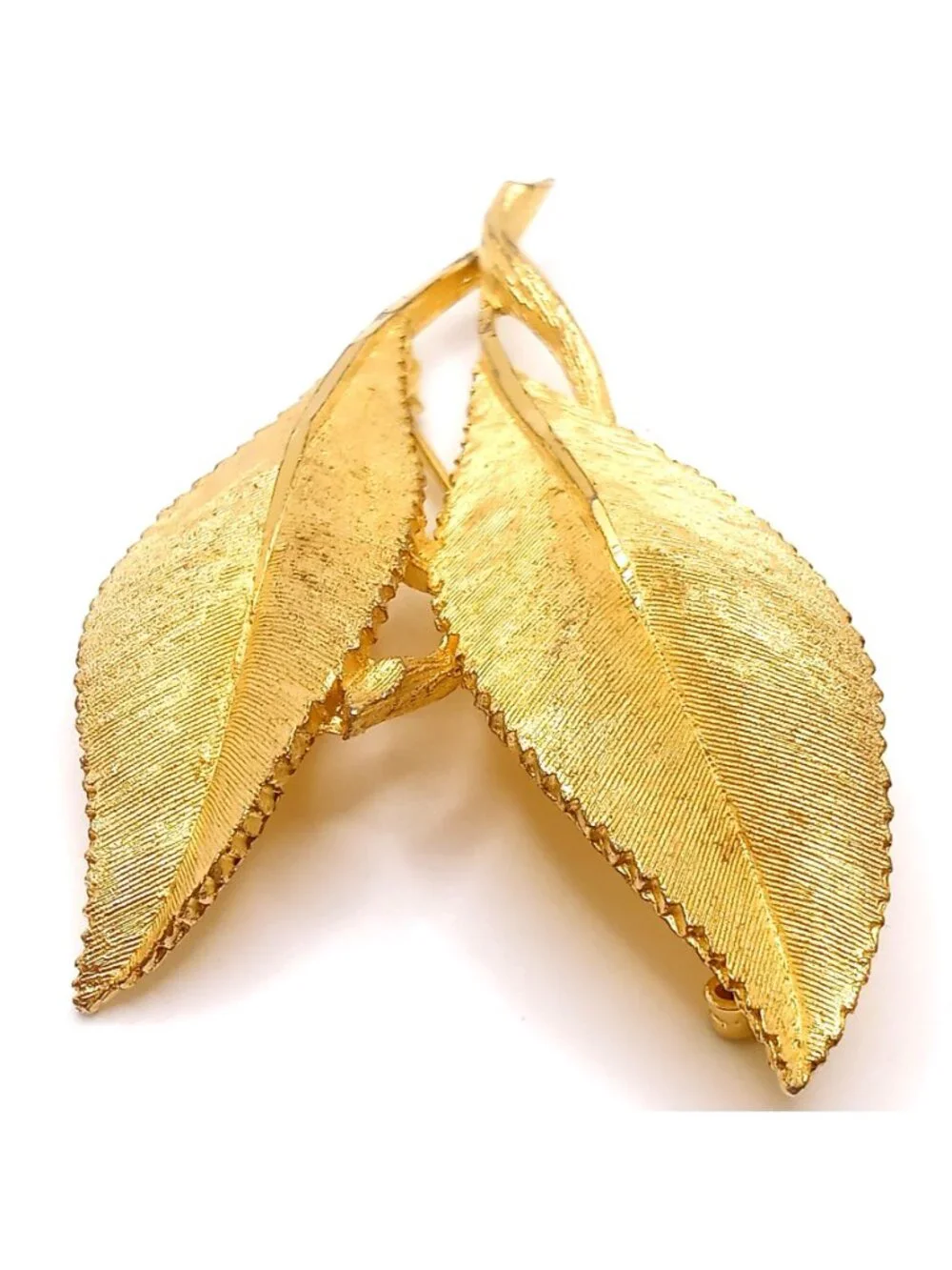Vintage B.S.K Double Leaf Brooch Gold Tone Textured Design Mid Century 50-60's